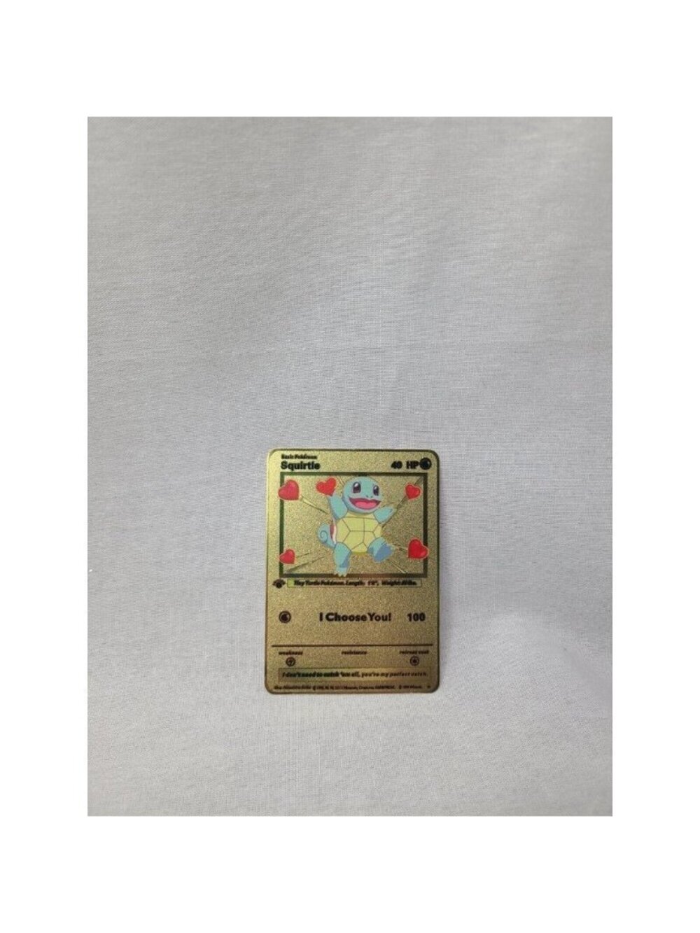 Squirtle I Choose You Love Heart Valentine Gold Metal Card- Brand new